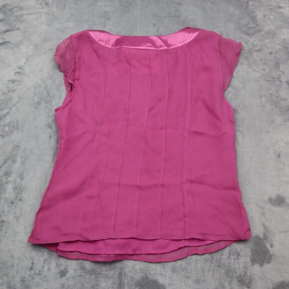 Worthington Shirt Womens 8 Pink Sleeveless Crew Neck Pleated Solid Back Zip Top - Picture 9 of 16